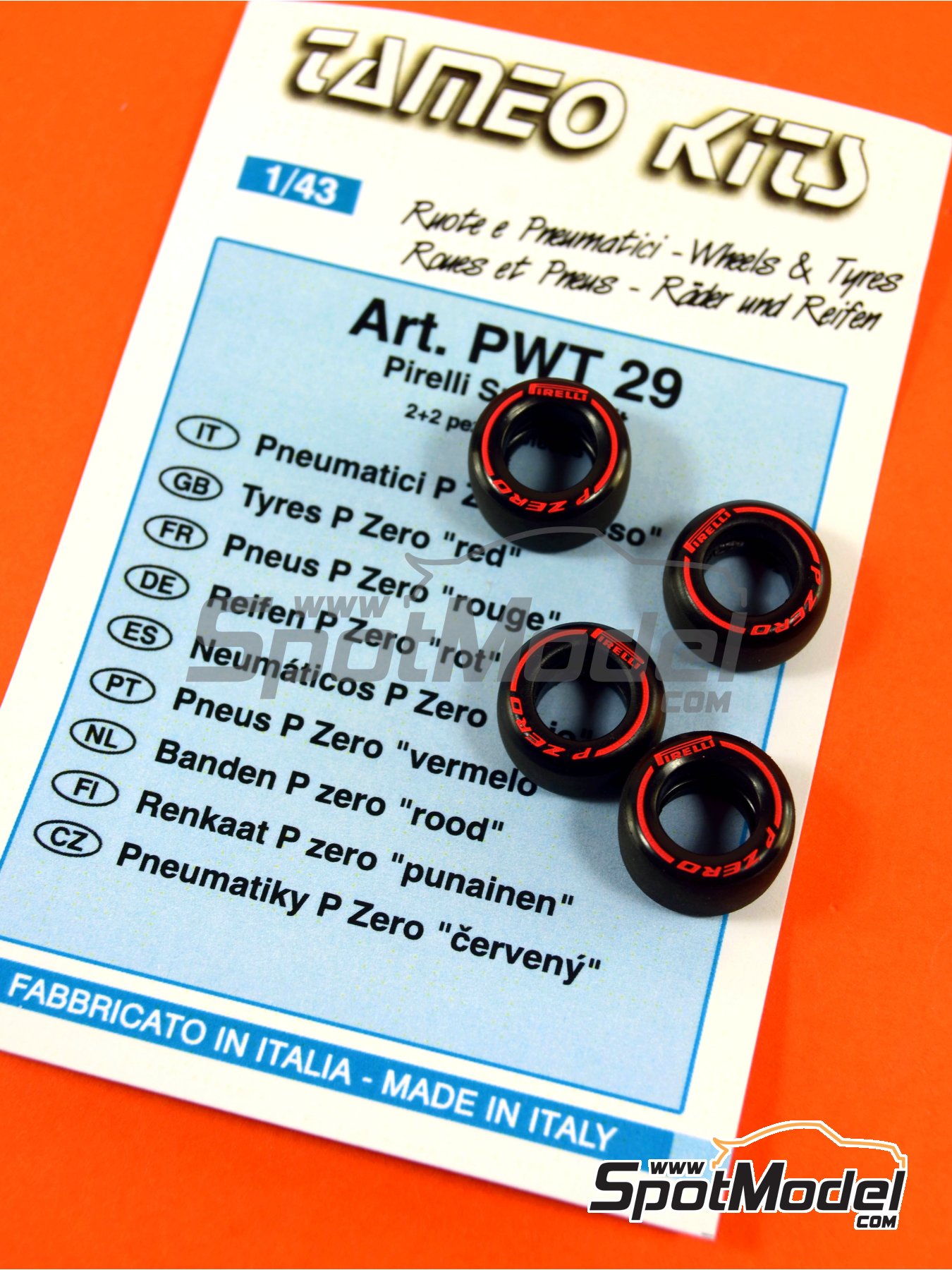 Tameo Kits PWT29: Tyre set 1/43 scale - P Zero Red - 4 units (ref